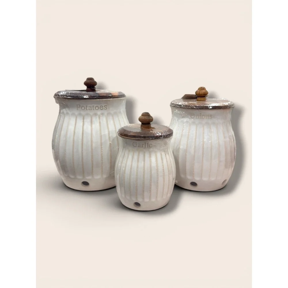 The Pioneer Woman Colette Stoneware Onion Keeper, White